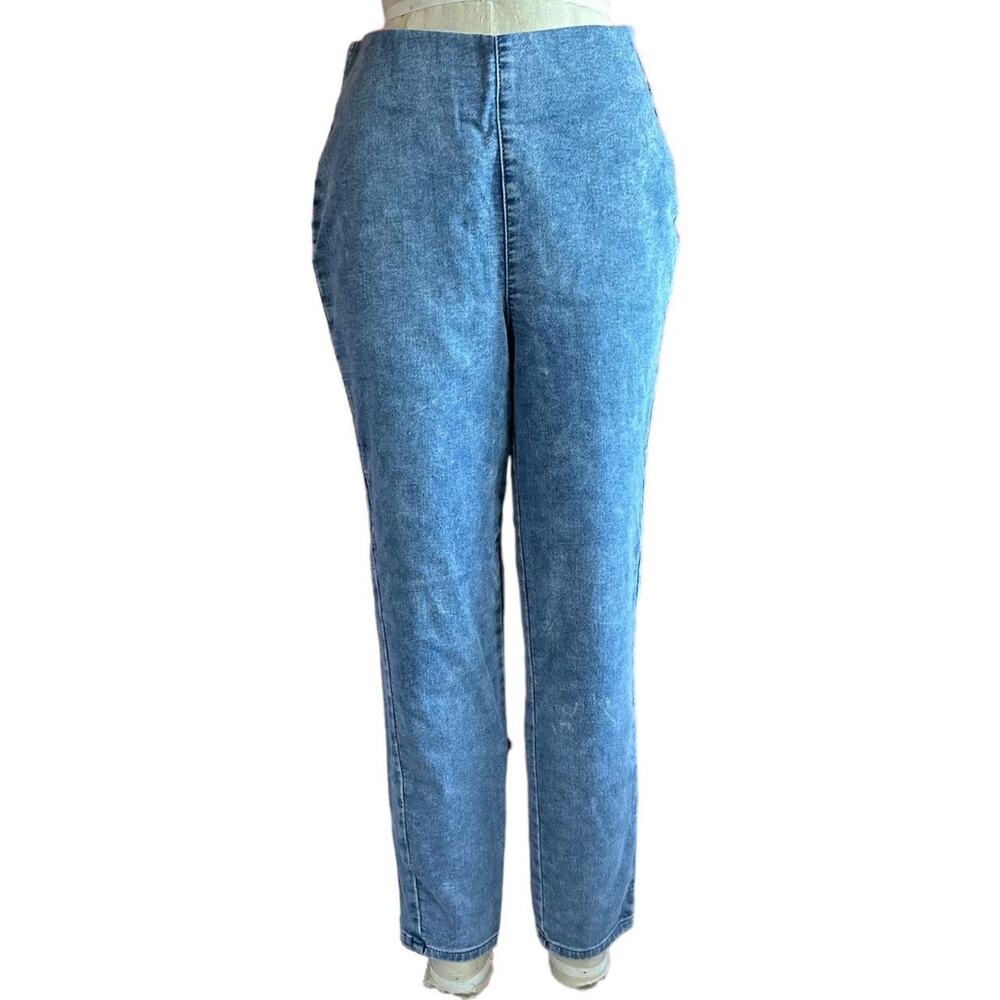 Vintage Jeans Womens Size 12 Tall Pull On Stonewash Stretchy Waist Retro 90s
